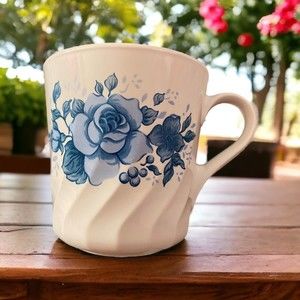 Set Of 2 Corning Ware Corelle Blue Velvet Rose Swirl Coffee Cups Mugs